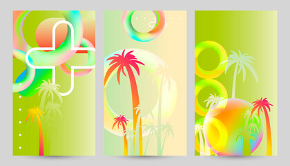 Abstract set summer background with palm trees party and cocktails universal art web header template. Collage made geometric elements