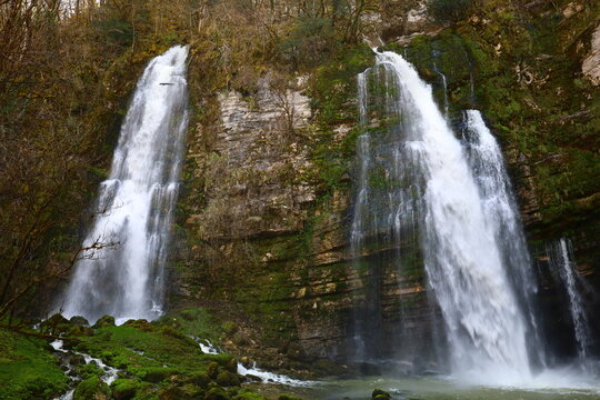 View on the Flumen Waterfall just next to the city of Saint-Claude in the Jura department