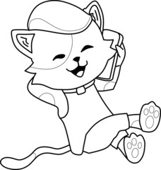 vector image of a cat holding a smartphone.