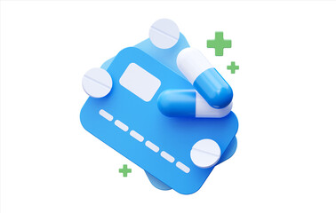 Medical credit card. The concept of online payment. 3d rendering
