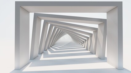 Abstract background rotating geometric tunnel 3d rendering