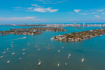 Boats in Biscayne Bay in Miami Beach