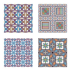 Quatro modelos de padronagens inspiradas em desenhos de mosaicos antigos.