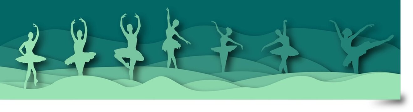 Ballerina dancer performance set vector illustration. Classical Russian culture. Paper cut ballete vector illustration