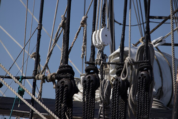 Rope rigging on an old sailing ship
