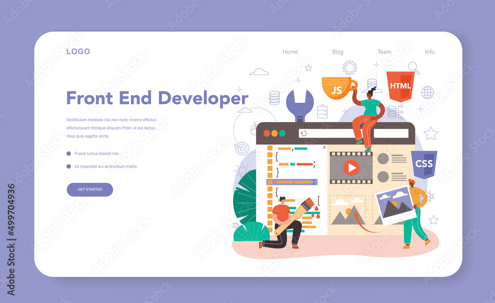 Poster front end developer web banner or landing page. website interface