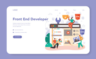 Front end developer web banner or landing page. Website interface