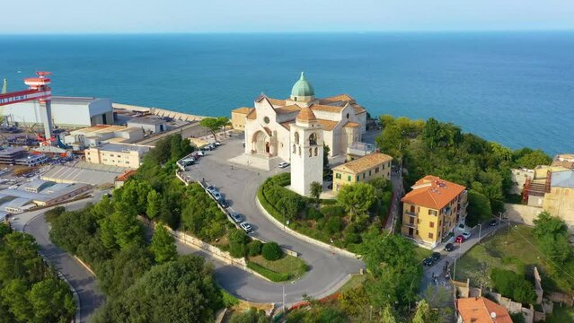 Aerial view of Cathedral of San Ciriaco in Italian town Ancona