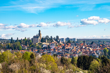 scenic view to historic town of Kronberg with castle