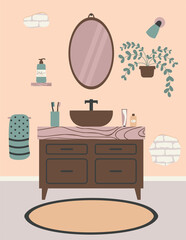 Cozy Bathroom Interior Design Vector Illustration In Flat Style 