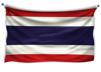 Official flag of Thailand. Patriotic symbol, banner, element, background. The right colors. Wavy flag of Thailand with really detailed fabric texture, exact size, illustration, 3D, pin
