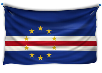 The official flag of Cabo Verde. Patriotic symbol, banner, element, background. The right colors. Cabo Verde wavy flag with really detailed fabric texture, exact size, illustration, 3D, pinned