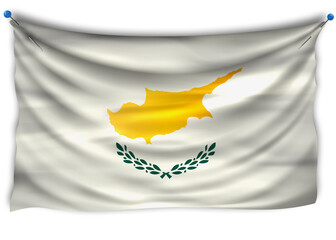 The official flag of Cyprus . Patriotic symbol, banner, element, background. The right colors. Cyprus  wavy flag with really detailed fabric texture, exact size, illustration, 3D, pinned