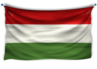 The official flag of Hungary. Patriotic symbol, banner, element, background. The right colors. Hungary wavy flag with really detailed fabric texture, exact size, illustration, 3D, pinned