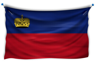 The official flag of Liechtenstein. Patriotic symbol, banner, element, background. The right colors. Liechtenstein wavy flag with really detailed fabric texture, exact size, illustration, 3D, pinned