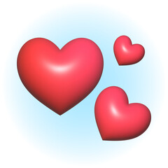 Vector 3d illustration of vollumetrcic red hearts on light background