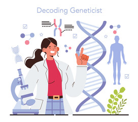 Geneticist concept. Scientist work with DNA molecule structure.