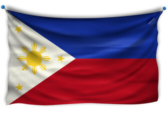 The official flag of Philippines. Patriotic symbol, banner, element, background. Correct colors.Philippines wavy flag with really detailed fabric texture, exact size, illustration, 3D, pinned