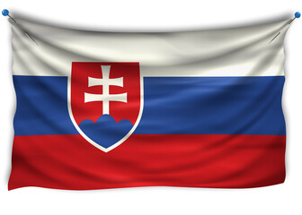 Official flag Slovakia. Patriotic symbol, banner, element, background. The right colors. Wavy flag with really detailed fabric texture, exact size, illustration, 3D, pinned, pin