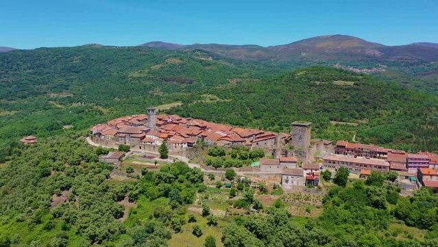 Aerial view of Miranda del Castanar village in Spain
