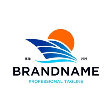 Logistic Cargo Ship Logo Design Template, Cruise Ship Emblem Featuring Ocean Waves and Sunset for a Travel Company Logo, Free Cargo logo template