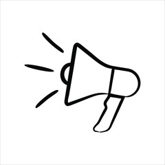 Simple megaphone silhouette icon, isolated on white isolated background. Vector megaphone sign. Flat design. Outline silhouette.