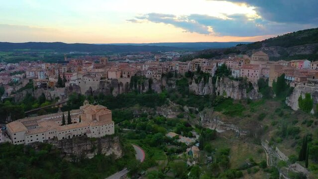 Sunset view of hanging houses - Casas Colgadas at Spanish town Cuenca