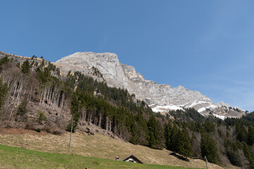 Alpine scenery in the Kloental valley in Glarus in Switzerland