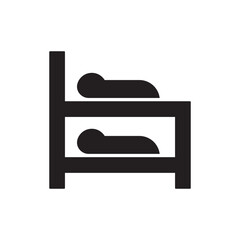 Accommodation bunk bed icon in black flat glyph, filled style isolated on white background