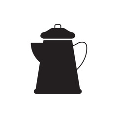 Camping coffee teapot icon in black flat glyph, filled style isolated on white background