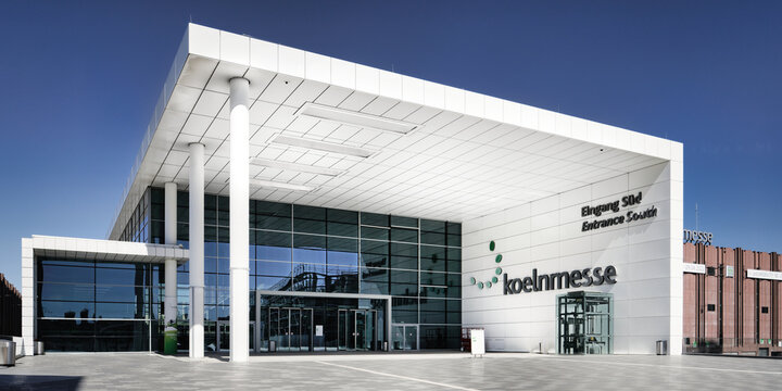 Cologne, Germany April 17, 2022: koelnmesse exhibition halls entrance south