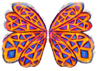 orange wings of a butterfly with a triangular pattern on the wings watercolor on a white background close up