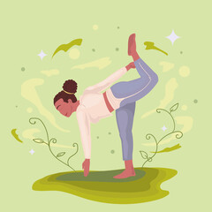 woman doing yoga over grass