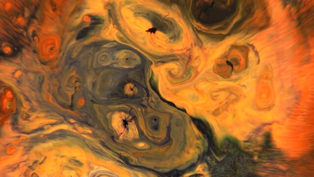Closeup abstract color mixing of acrylic for use as background. Acrylic texture with marble pattern, orange, yellow marbling background 
