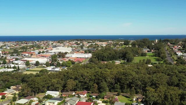 Local parks and streets of Ulladulla downtown on Sapphire coast &ndash; aerial 4k.
