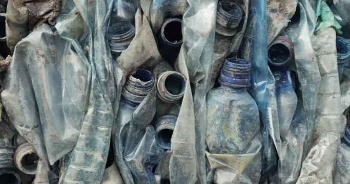 Plastic bottles in bales for waste recycling