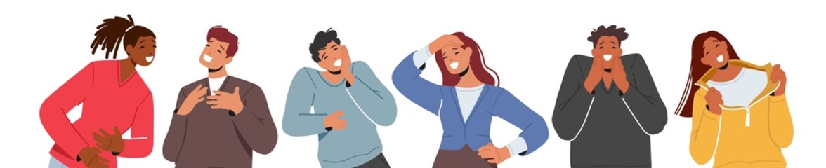 Set of Multiracial People Laughing at Something Funny. Diverse Young Men and Women Characters Crying of Laughter