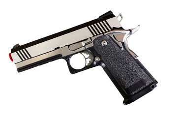 Replica of handgun. Airsoft weapon. Isolated over white background