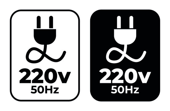 220v - 50Hz vector label illustration. Set ot vector stamp. Socket power 220v.