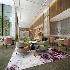 3d render of luxury hotel lobby reception hall - obrazy, fototapety, plakaty