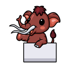 Cute little mammoth cartoon with blank sign