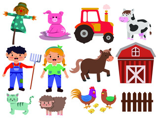 Set of farm animals and agricultural accessories