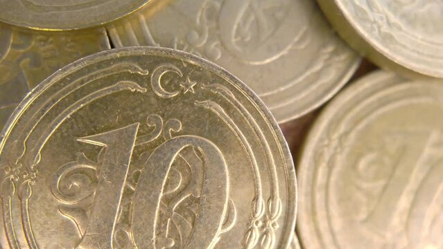 10 Kuruş (Turkish Lira) close-up shot. 10 turkish kurus coin isolated on white background