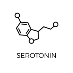 Vector thin line icon of serotonin molecular structure. Chemical formula