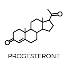 Vector thin line icon of progesterone molecular structure. Chemical formula