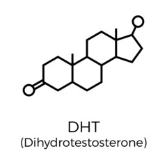 Fototapeta premium Vector thin line icon of Dihydrotestosterone molecular structure. Chemical formula of DHT