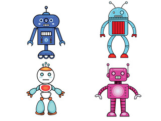 Set Robotic character with modern technology cyborg and android robots design isolated in white background. Vector illustration.