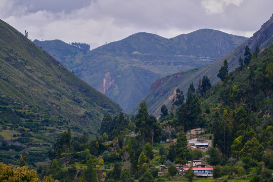 Fabulous view of a small town in the interior of the Andes, the town is called Soccos in Carhuapaccha, Chupuro, Huancayo, Junin.