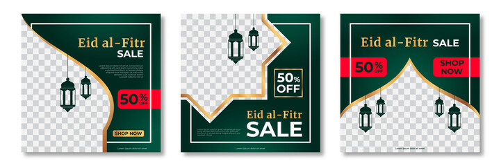 Set of Eid al fitr sale banner template. Eid al fitr Sale Banner Template Design with photo collage. Suitable for social media post and web internet ads. Vector illustration