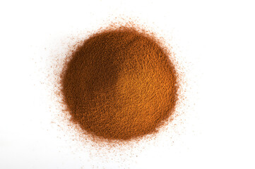 Instant coffee isolated on white background. Top view